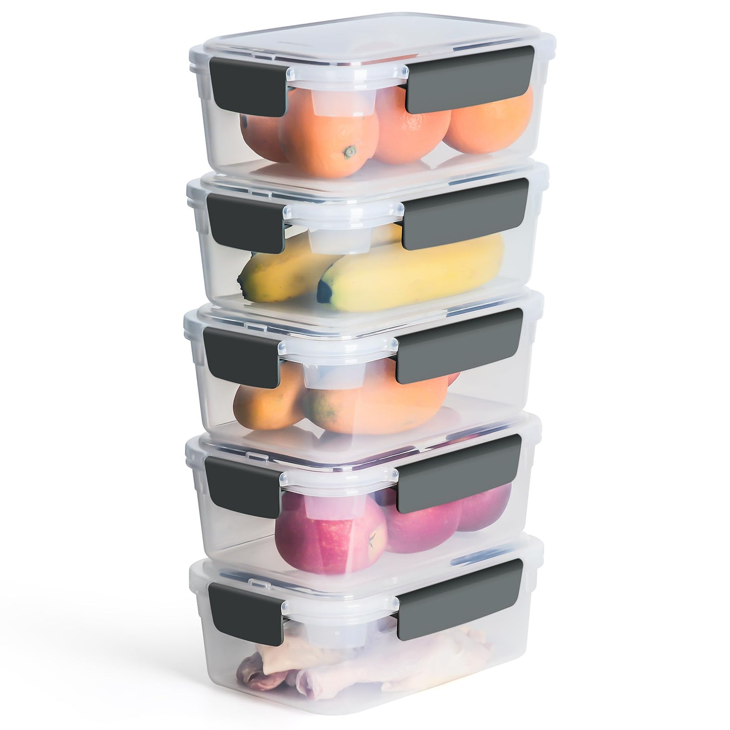 YORY 5cup Plastic Food Storage Containers With Lids For Lunch Meal Prep,5pk