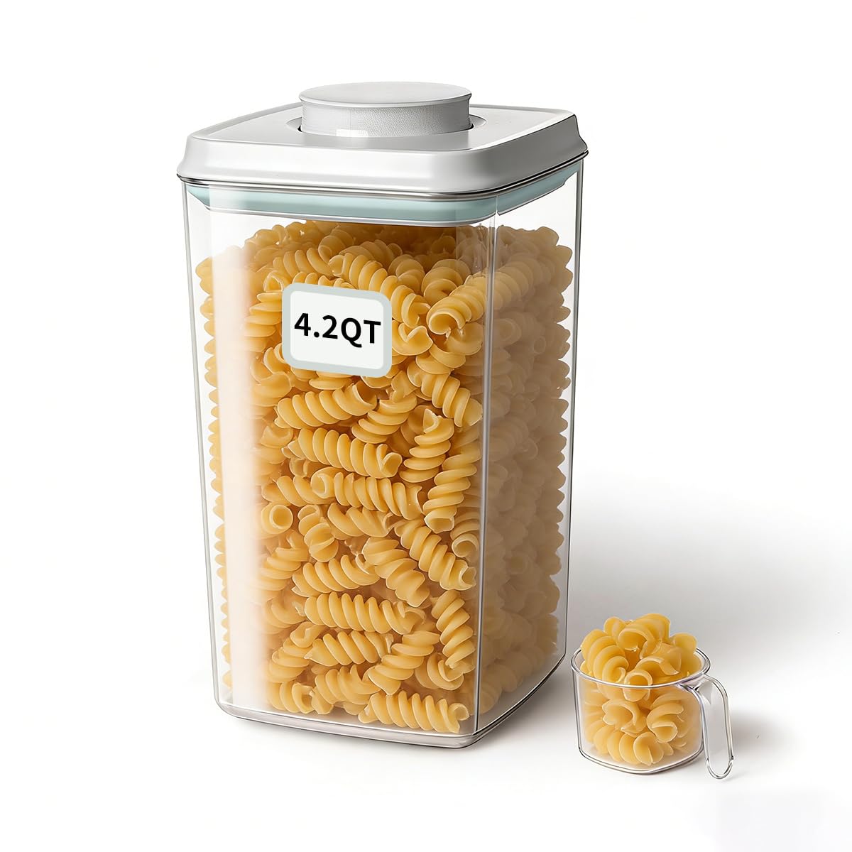 Airtight Food Storage Containers Set with One-Touch Lid, 2-Pack (4.22 QT / 4.0 L) Tall Stackable Durable PET for Bulk Rice, Flour & Baking Essentials Organizer.