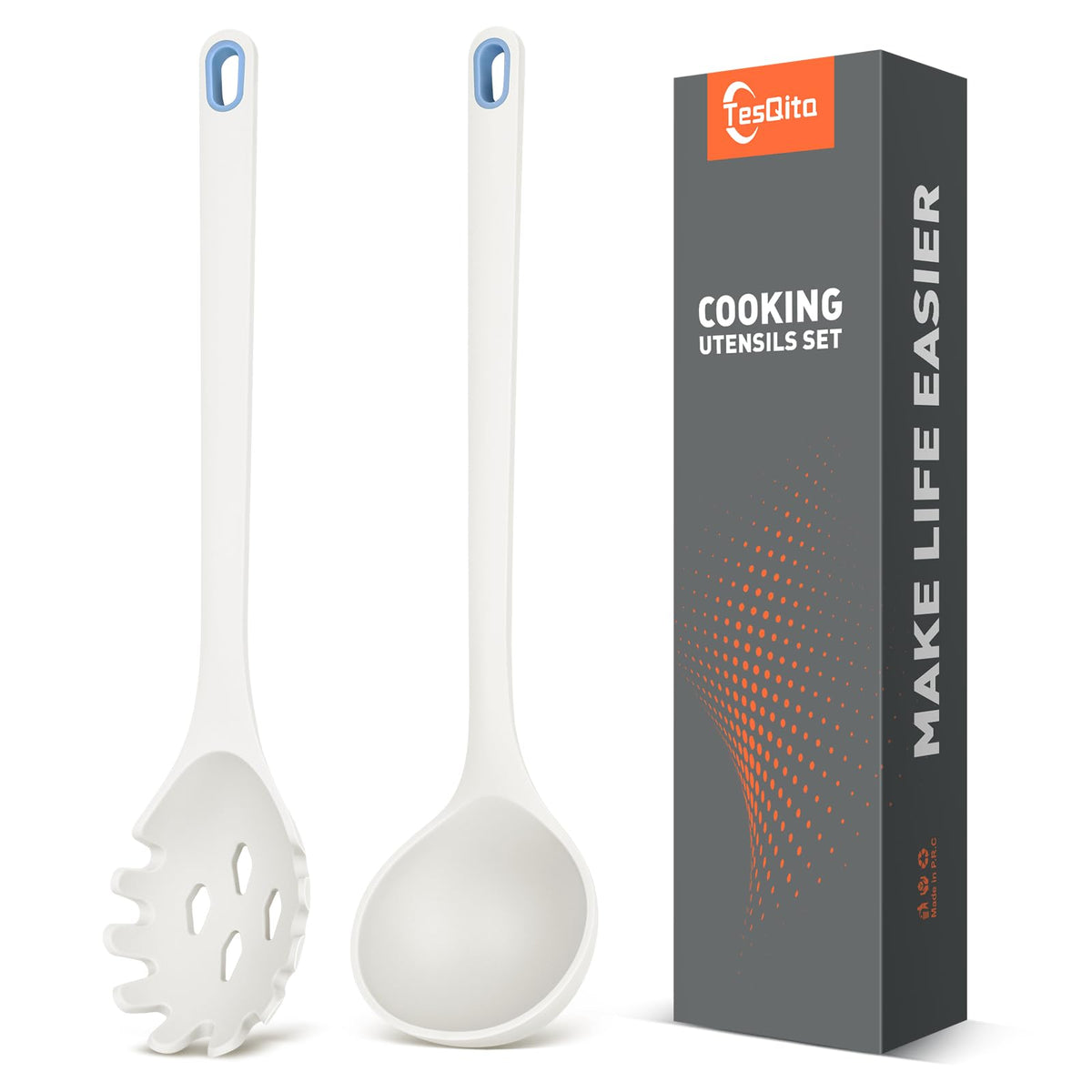 Silicone Spaghetti Spoon & Soup Ladle Cooking Utensils Set of 2 (Green)