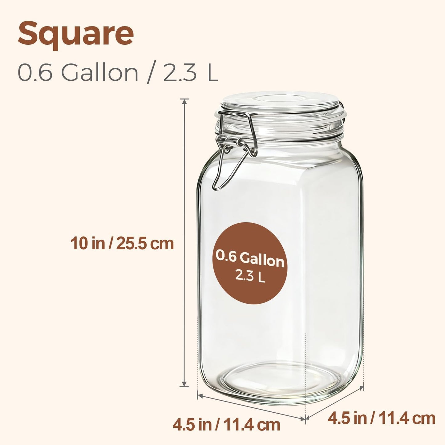 ComSaf Large Square Glass Jars with Airtight Lids 78 oz 3 Pack Wide Mouth