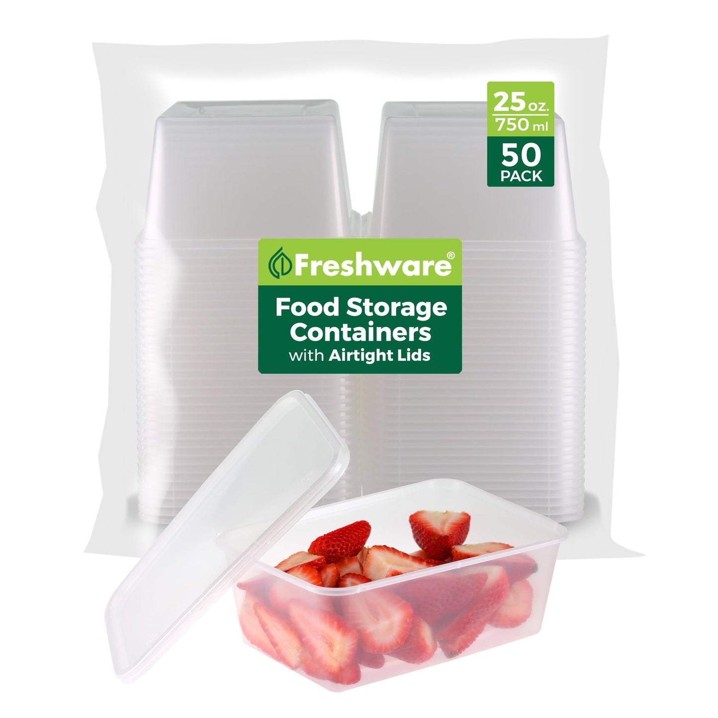 Freshware Food Storage Containers [50 Set] 12 oz Plastic Deli Containers with Lids, Slime, Soup, Meal Prep Containers | BPA Free | Stackable | Leakproof | Microwave/Dishwasher/Freezer Safe