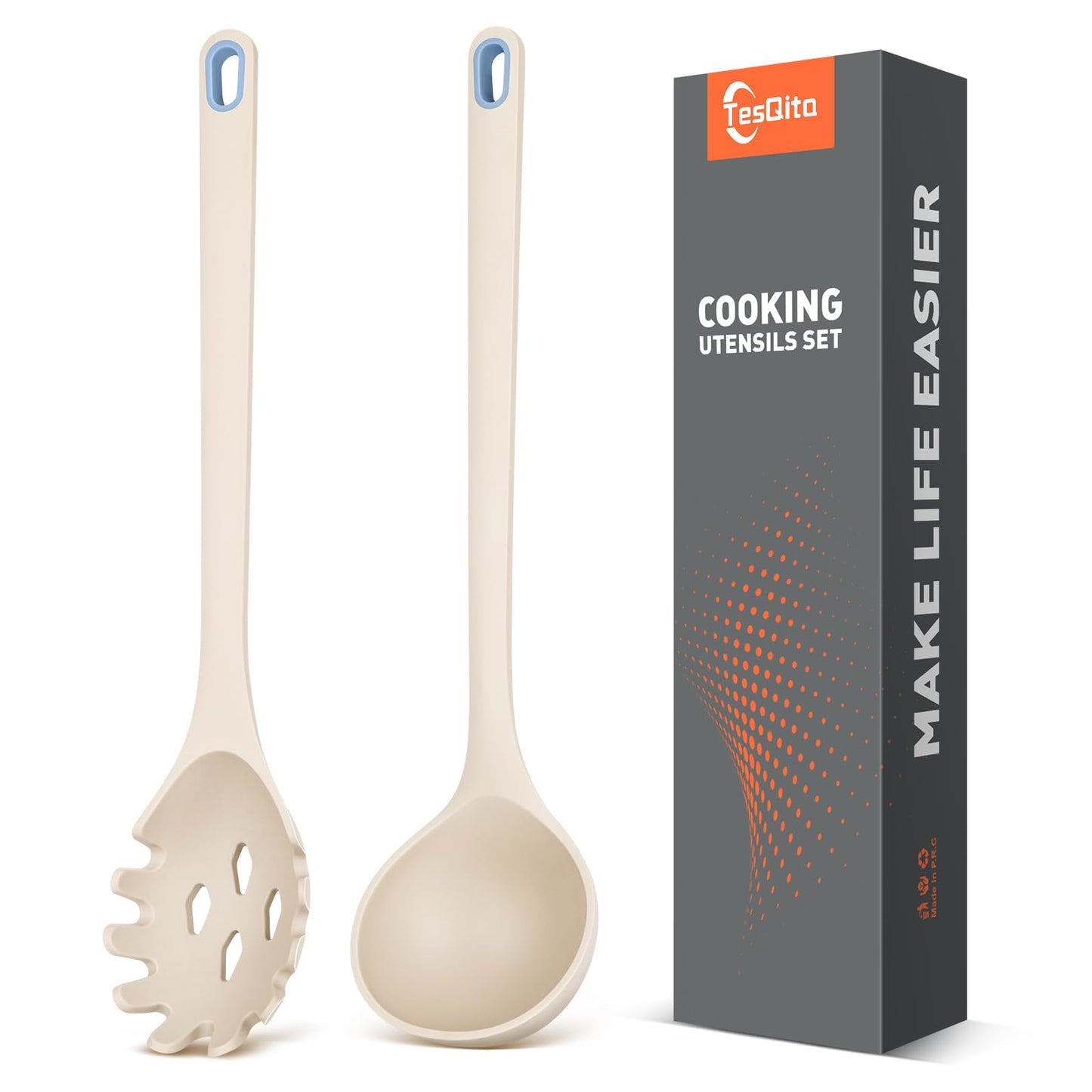 Silicone Spaghetti Spoon & Soup Ladle Cooking Utensils Set of 2 (Green)