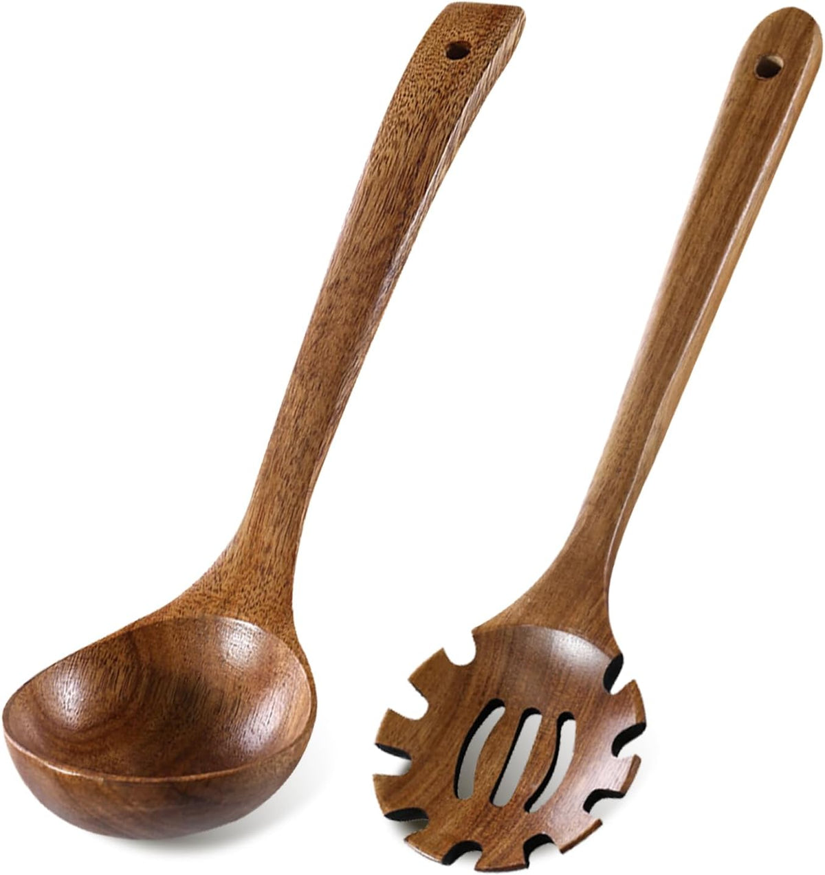 Wooden Ladle & Wooden Pasta Spoon Set, 2PCS Wooden Soup Ladle