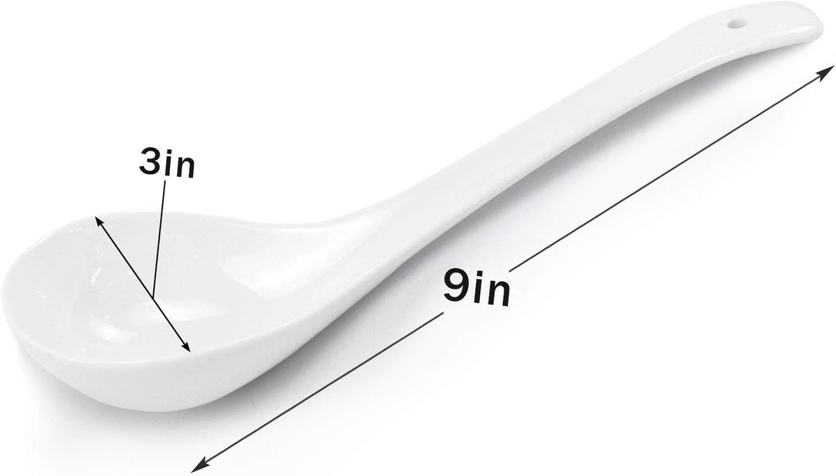 Kslong Pure White Ceramic Soup Ladle - Bone China Big Ladle, Deep Porcelain Flatware, Asian Soup Tureen Spoon 9.4" x 3" Scoops for Household Purposes