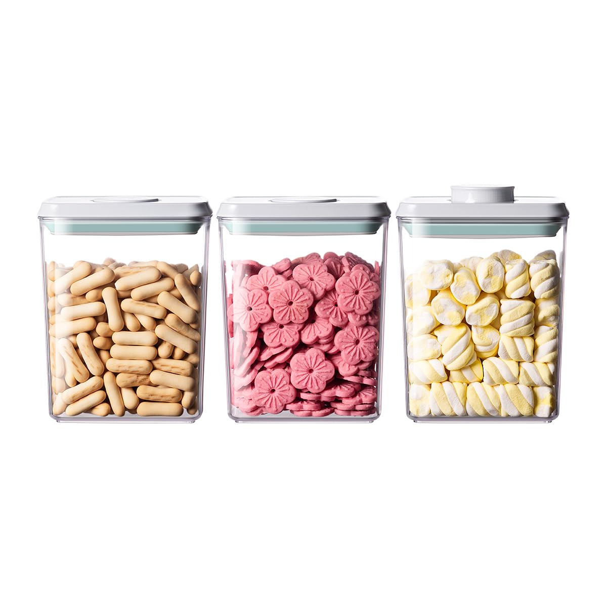Airtight Food Storage Containers Set with One-Touch Lid, 2-Pack (4.22 QT / 4.0 L) Tall Stackable Durable PET for Bulk Rice, Flour & Baking Essentials Organizer.