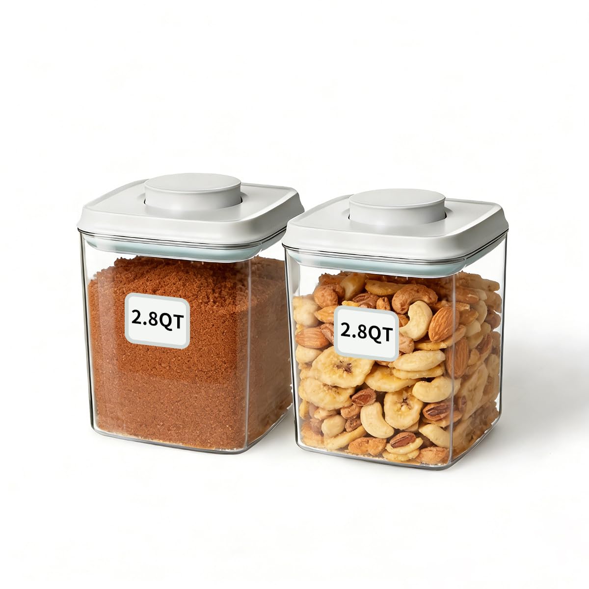 Airtight Food Storage Containers Set with One-Touch Lid, 2-Pack (2.8 QT / 2.65 L) Stackable PET, Best for Cereal, Flour, Rice & Baking Organizers.