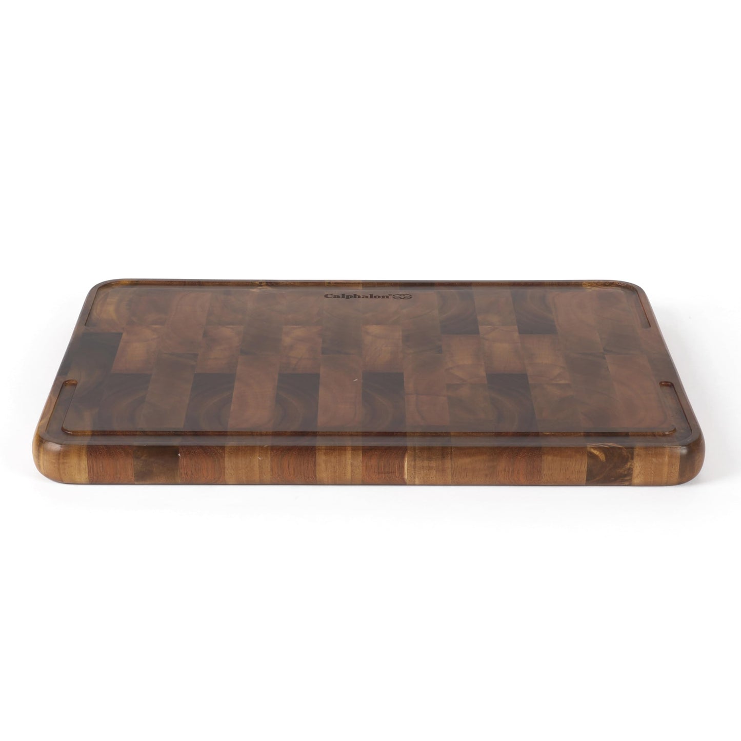 Calphalon Edge Guard Cutting Board, 13.6 x 9.5-Inch End-Grain Acacia Wood Cutting Board, Wooden Chopping Block for Stable Cutting & Food Prep