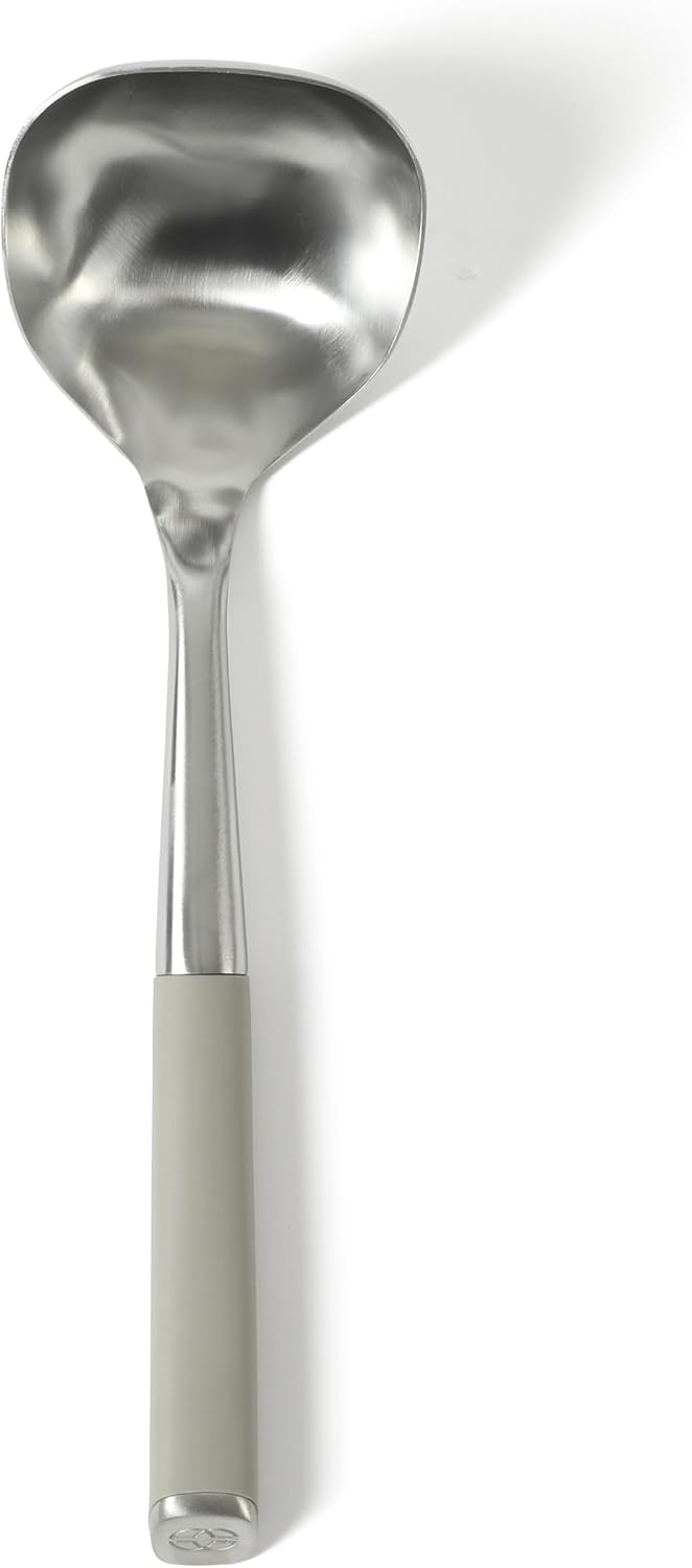 Calphalon Edge Soup Ladle, Stainless Steel Soup Ladle, Serving Ladle with Silicone Handle, Heat-Resistant Nonstick-Safe Kitchen Ladle for Soups, Sauces & Stews, Taupe