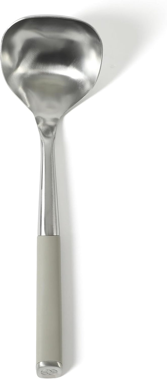 Calphalon Edge Soup Ladle, Stainless Steel Soup Ladle, Serving Ladle with Silicone Handle, Heat-Resistant Nonstick-Safe Kitchen Ladle for Soups, Sauces & Stews, Taupe
