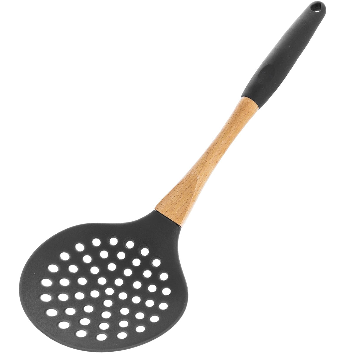 Beille Grey Nylon Ladle with Soft Grip Ergonomic Wooden Handle Kitchen Utensils, 13 Inch