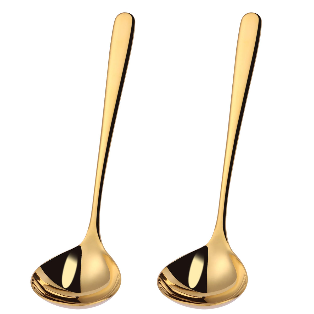 9.5 Inch Gold Ladle Spoons SUS304 Stainless Steel Soup Ladle 2 oz. Gravy Sauce Kitchen Ladle for serving(Set of 2)