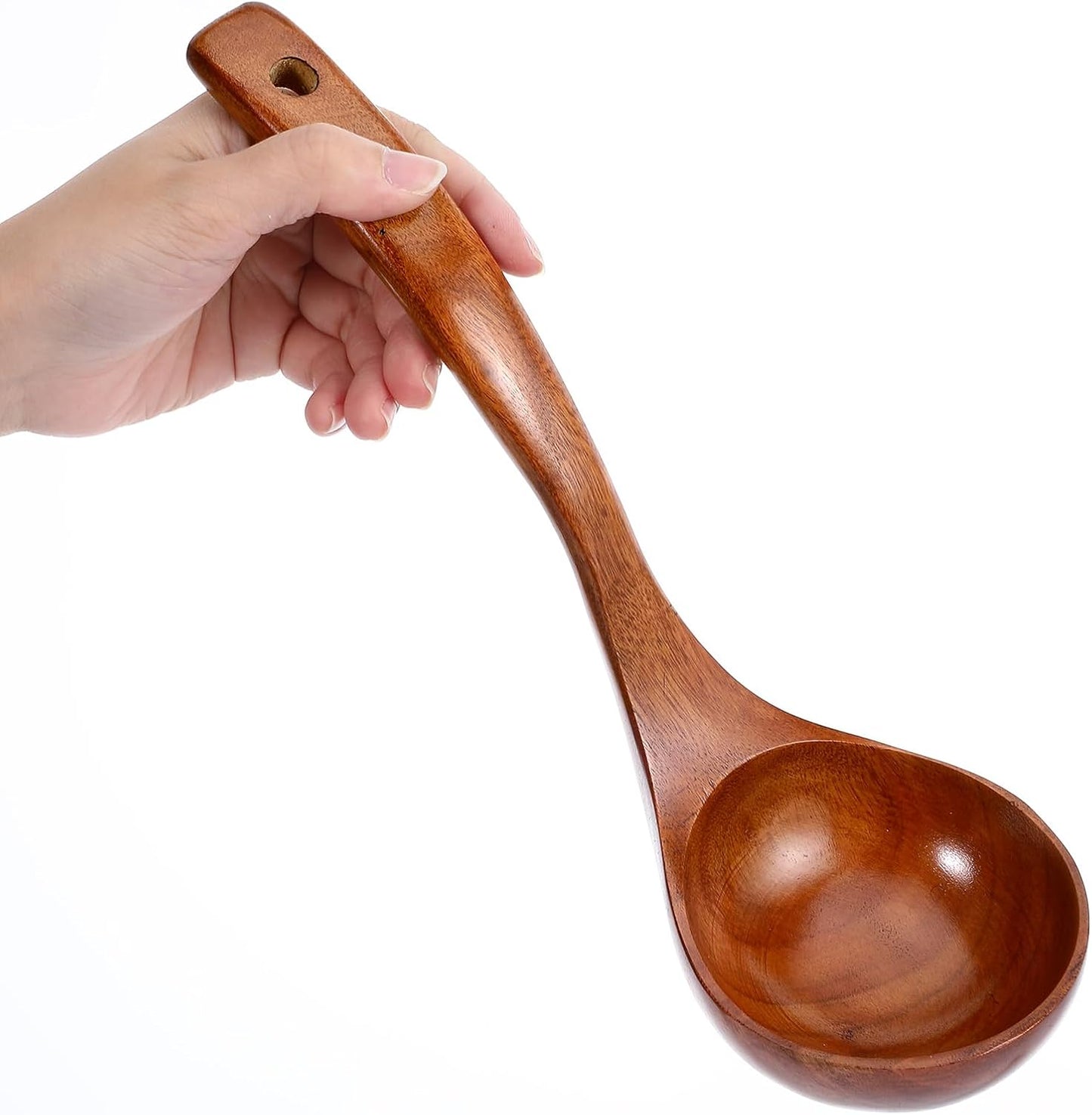 Wooden Ladle with Handle, 11" Wooden Soup Ladle 3 fl oz Extra Large Kitchen Wood Scoop Deep Teak Wood Spoon Utensil for Cooking Serving Cookware, Sustainable Natural Texture (Bigger and Deeper)