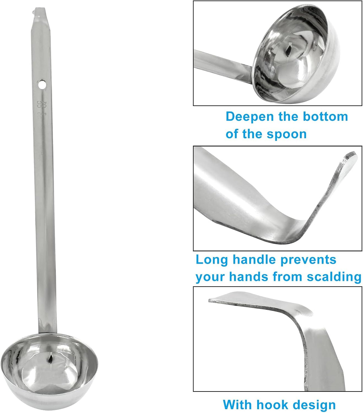 Piutouyar 3 Pcs 3 oz Soup Ladle Set with Long Hooked Handle