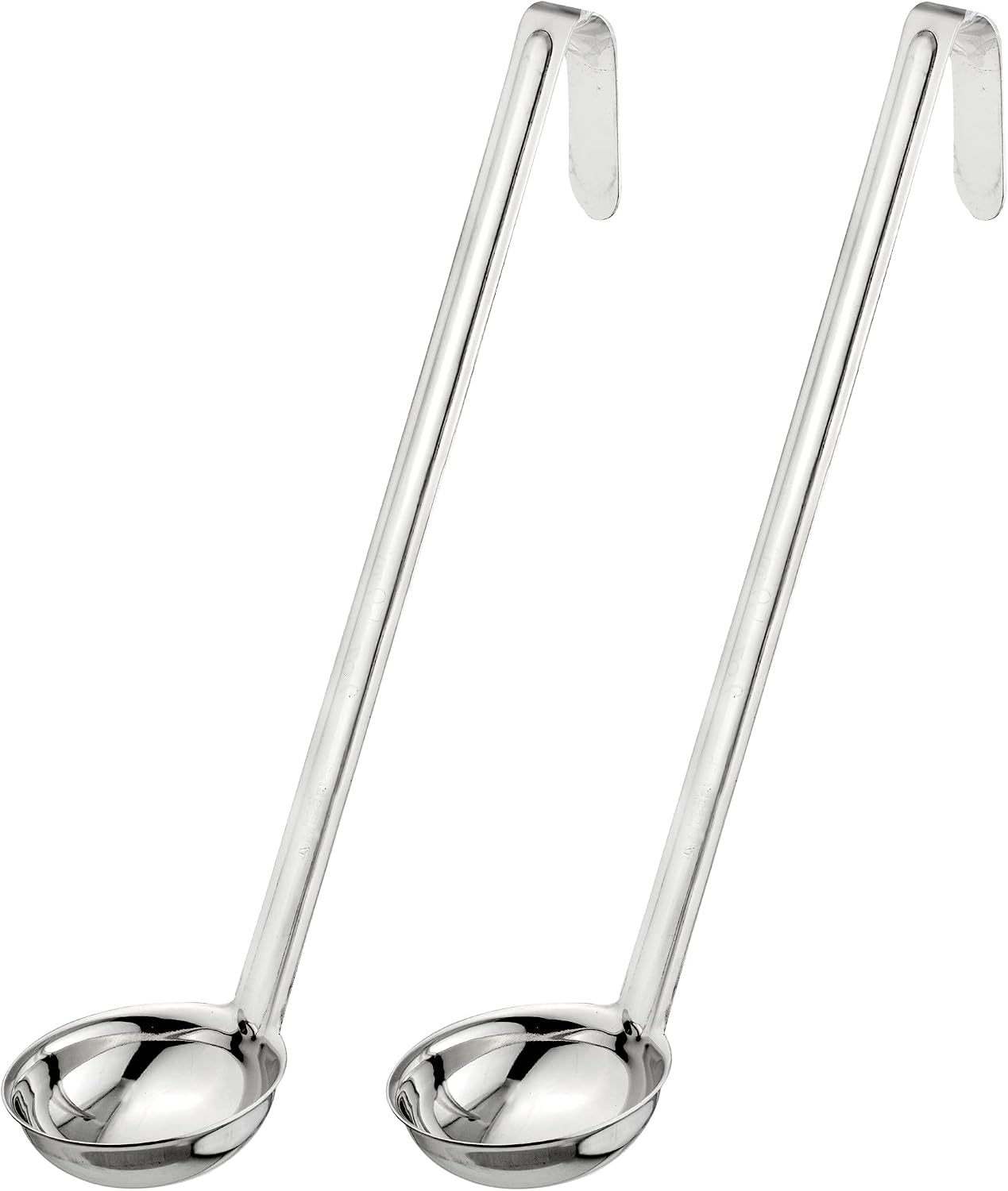 Fit Meal Prep [2 Pack] 2 oz Stainless Steel Soup Ladle, One-Piece Sauce Spatula with Hook Handles, Commercial Grade Serving Spoon, Kitchen Tool for Restaurant or Home Cooking, Mirror Finish, 12" Long