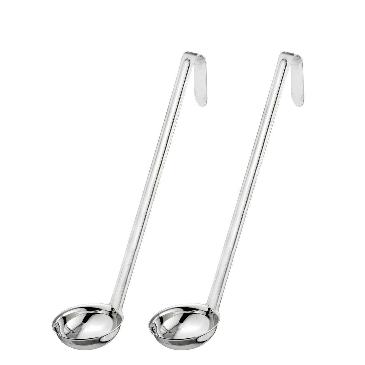 Fit Meal Prep [2 Pack] 2 oz Stainless Steel Soup Ladle, One-Piece Sauce Spatula with Hook Handles, Commercial Grade Serving Spoon, Kitchen Tool for Restaurant or Home Cooking, Mirror Finish, 12" Long