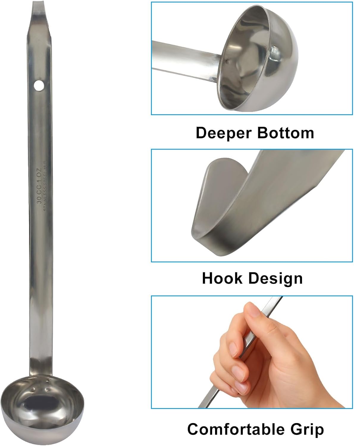 Hitefu 3 Pcs Stainless Steel Soup Ladle Set, 1 oz