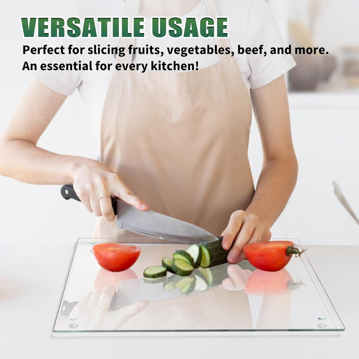 Seelenruhe Tempered Glass Cutting Board for Kitchen Counter, 12x16 inch Clear Cutting Board for Countertop, Non-Slip, Heat-Resistant, Easy to Clean, Kitchen Decoration
