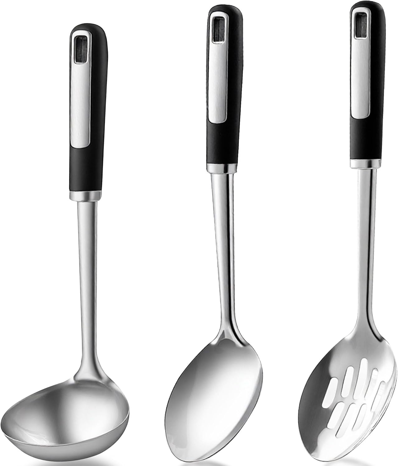 Stainless Steel Serving Spoon Set with Heat-Resistant Handles,3-Piece