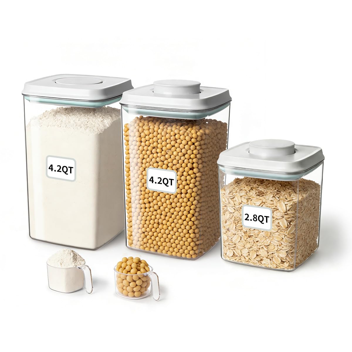 Airtight Food Storage Containers Set with One-Touch Lid, 2-Pack (2.8 QT / 2.65 L) Stackable PET, Best for Cereal, Flour, Rice & Baking Organizers.