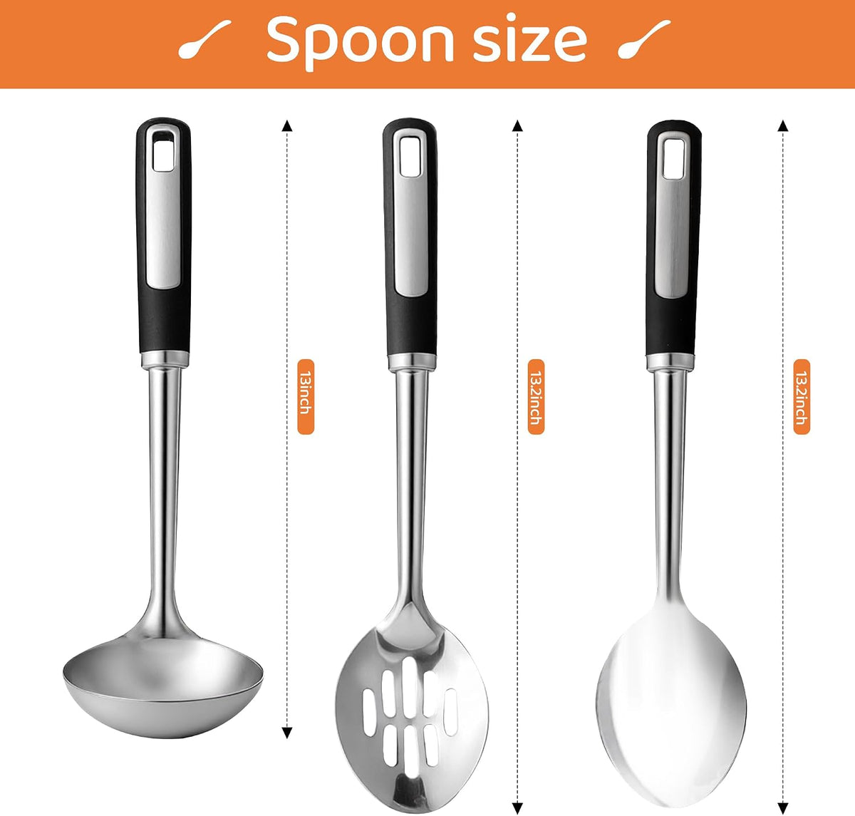 Stainless Steel Serving Spoon Set with Heat-Resistant Handles,3-Piece