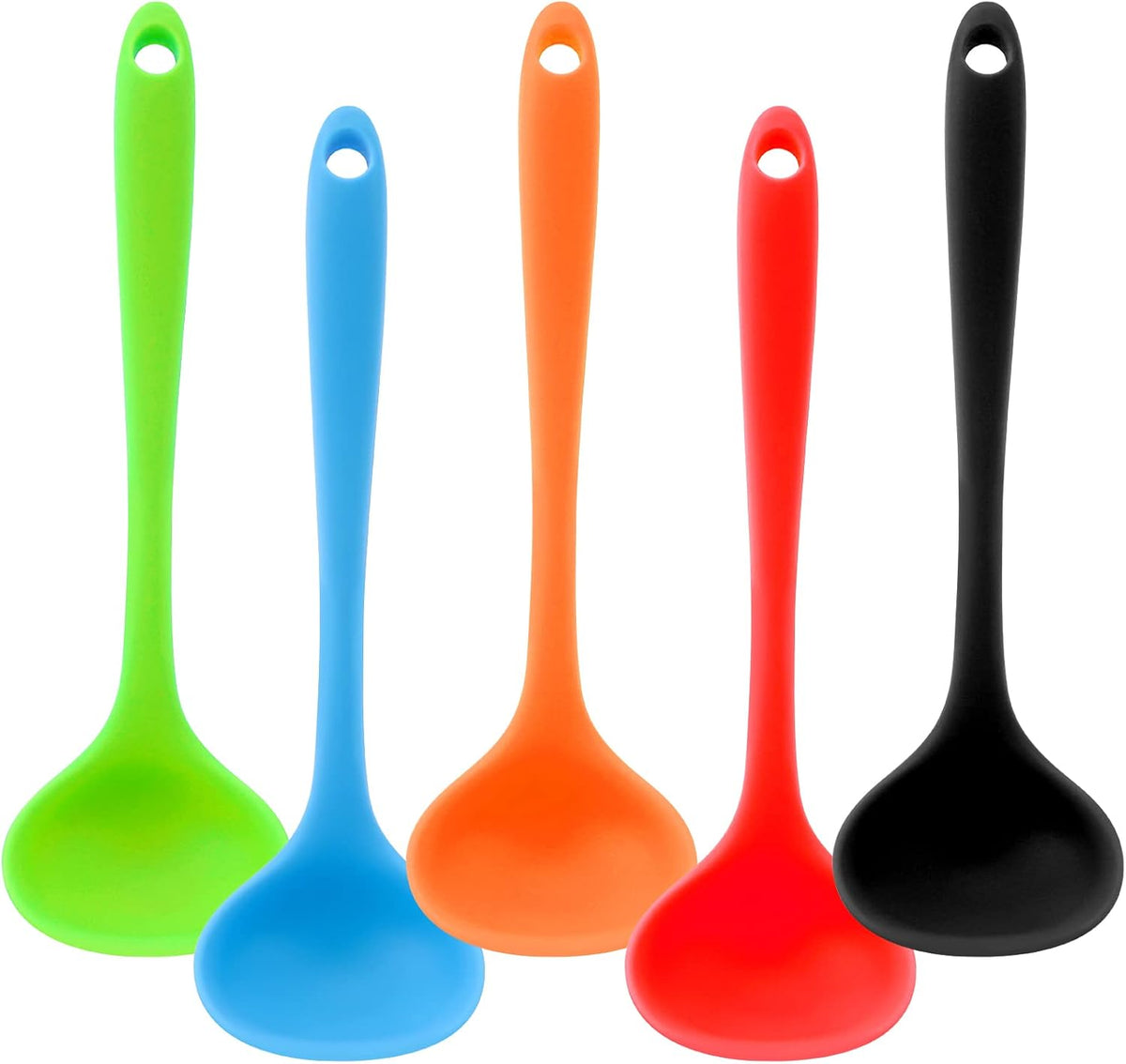 5 Pieces Silicone Ladles for Cooking - Small Soup Ladle Spoon Heat Resistant Kitchen Ladle Spoons, Cooking and Serving Spoon for Soup Sauce Chili Gravy Canning Pouring (5 Colors)