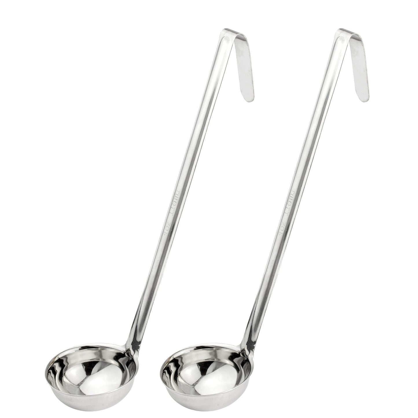 Fit Meal Prep [2 Pack] 2 oz Stainless Steel Soup Ladle, One-Piece Sauce Spatula with Hook Handles, Commercial Grade Serving Spoon, Kitchen Tool for Restaurant or Home Cooking, Mirror Finish, 12" Long