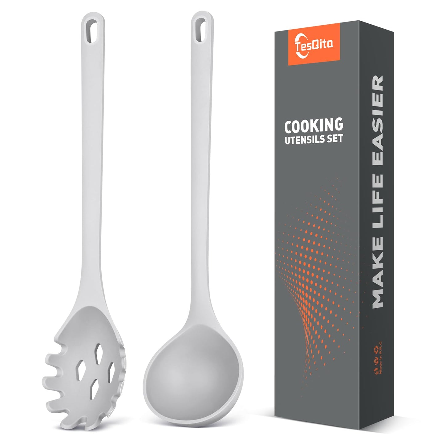 Silicone Spaghetti Spoon & Soup Ladle Cooking Utensils Set of 2 (Green)