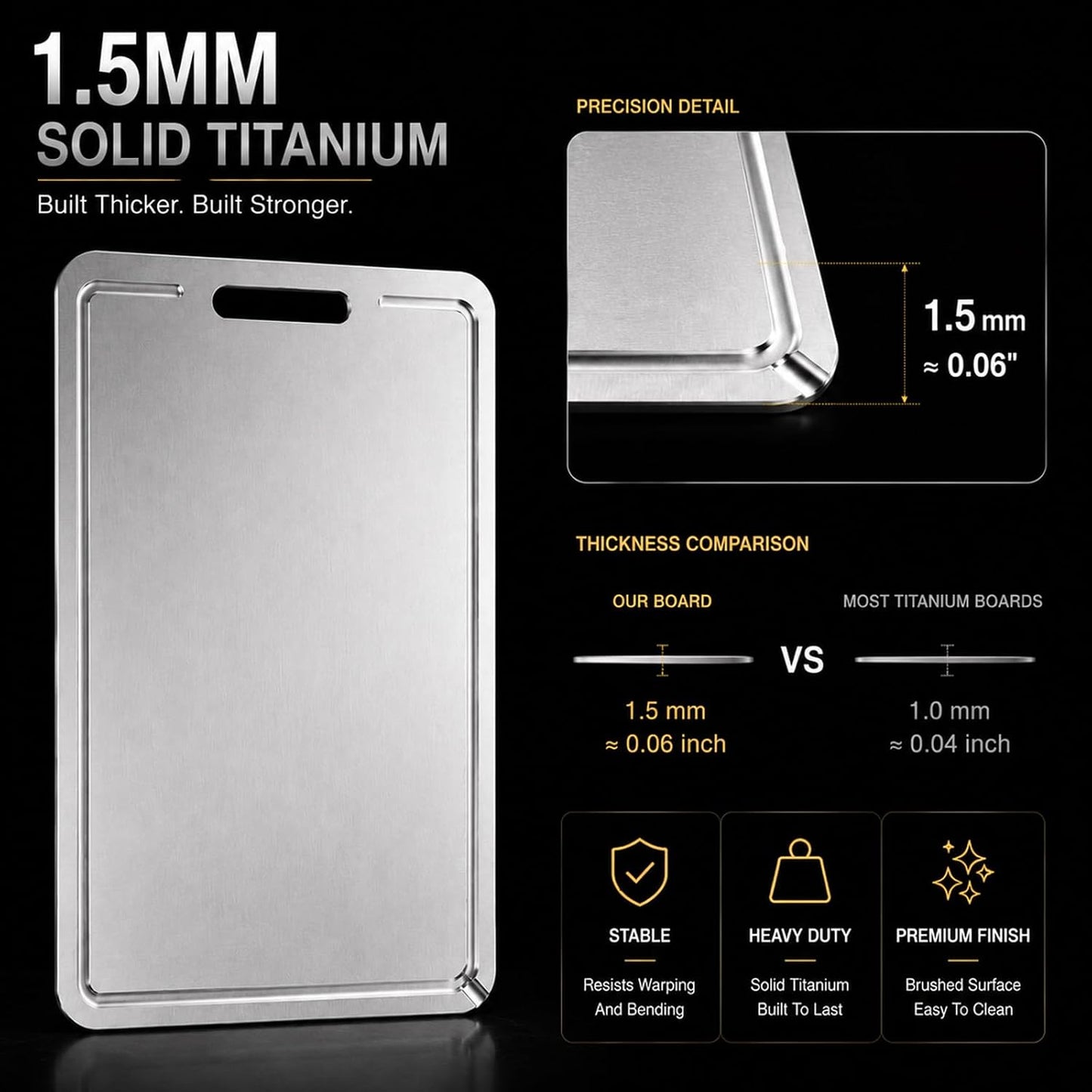 Titanium Cutting Board 100% Pure Metal, Double Sided Kitchen Chopping Board with Juice Groove, Dishwasher Safe Food-Grade Cutting Board for Meat, Vegetables & Fruit (medium)