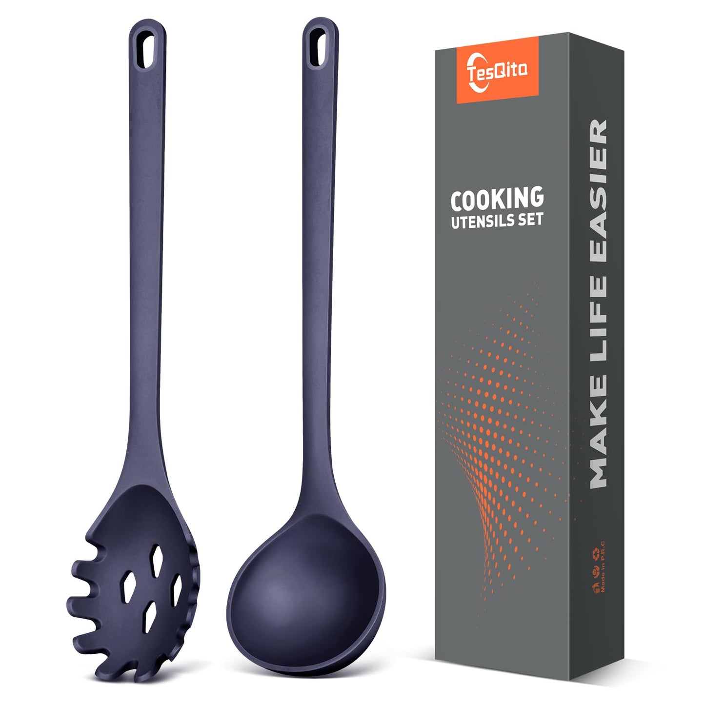 Silicone Spaghetti Spoon & Soup Ladle Cooking Utensils Set of 2 (Green)
