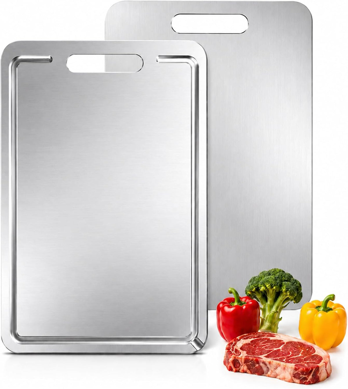 Titanium Cutting Board 100% Pure Metal, Double Sided Kitchen Chopping Board with Juice Groove, Dishwasher Safe Food-Grade Cutting Board for Meat, Vegetables & Fruit (medium)