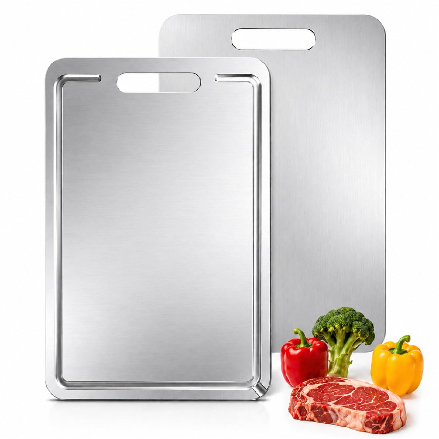 Titanium Cutting Board 100% Pure Metal, Double Sided Kitchen Chopping Board with Juice Groove, Dishwasher Safe Food-Grade Cutting Board for Meat, Vegetables & Fruit (medium)