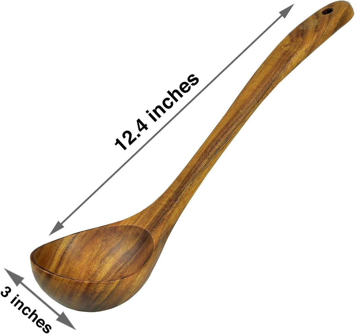 Wooden Ladle for Cooking, 12.4" Teak Soup Spoon, Medium 2 oz Serving Scoop
