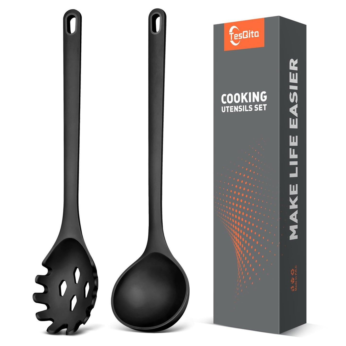 Silicone Spaghetti Spoon & Soup Ladle Cooking Utensils Set of 2 (Green)