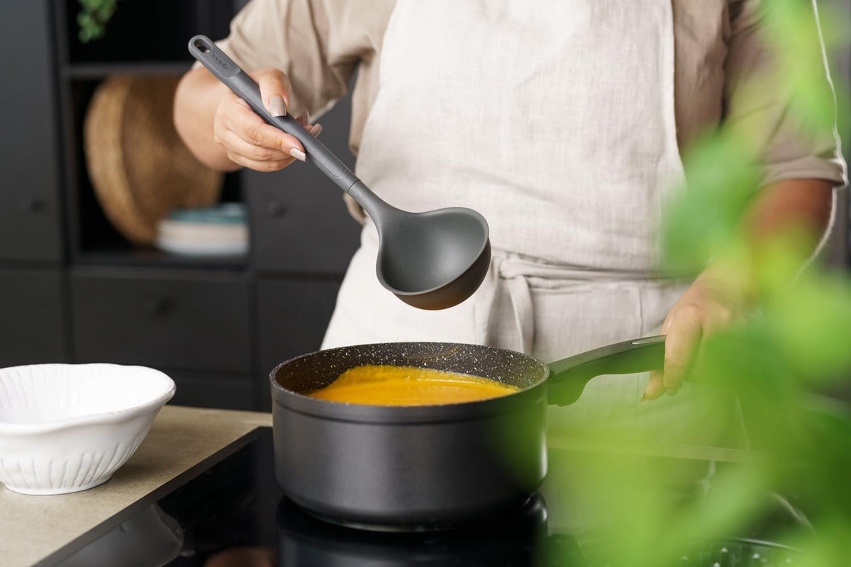Zyliss Large Ladle, Sustainable Wheatstraw/Nylon, Soup Ladle for Cooking and Serving with Heat Resistant Silicone Head, Beluga Grey, 12.5" x 3.7", Dishwasher Safe, 5 Year Guarantee