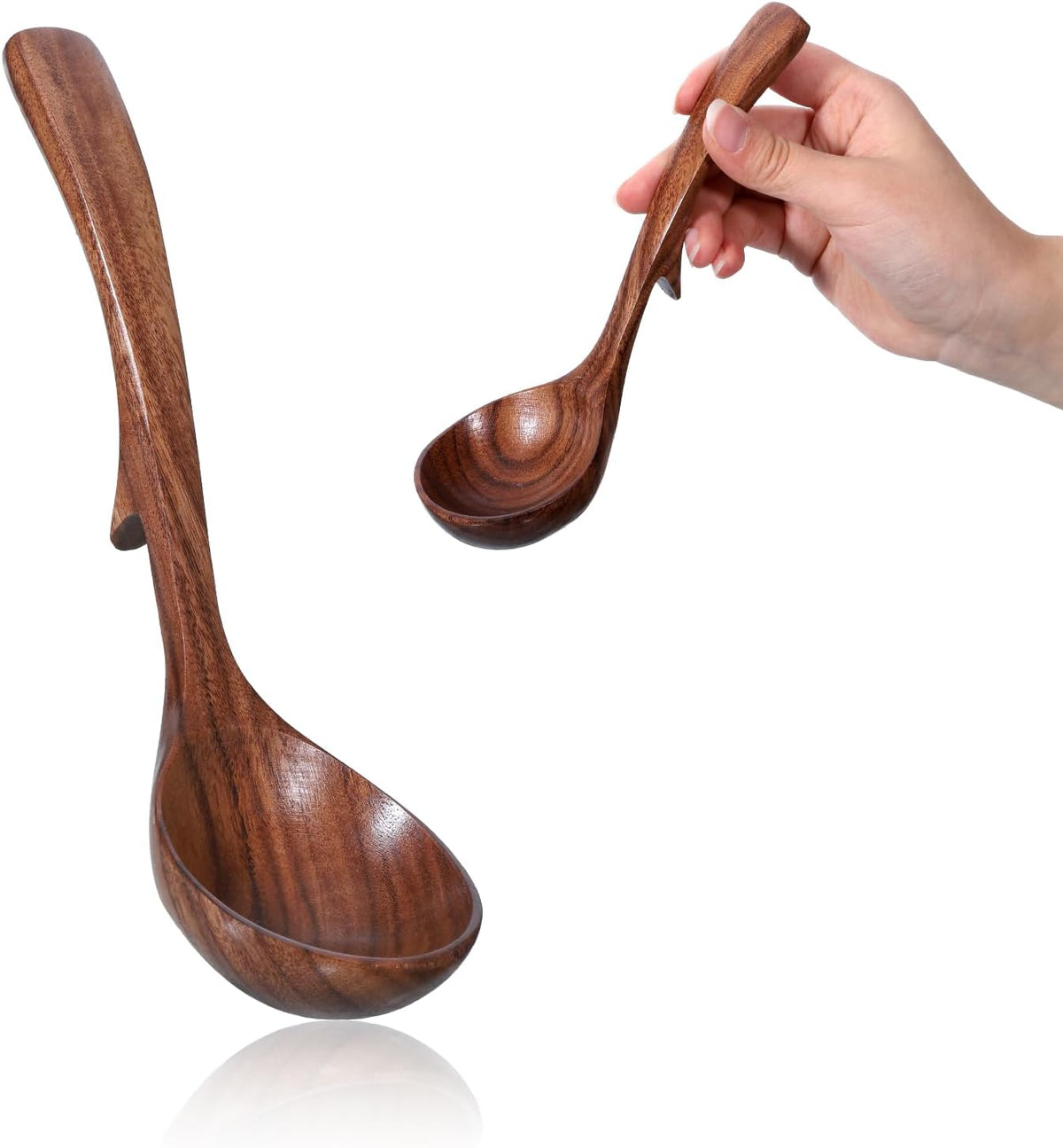 Gravy Ladle, Wooden Ladle for Soup Small 7.87 Inch Gravy Soup Spoon with Back Hooks Kitchen Woodn Scoop Deep Spoon for Spooning Gravies Sauces Porridge Sustainable Natural Texture