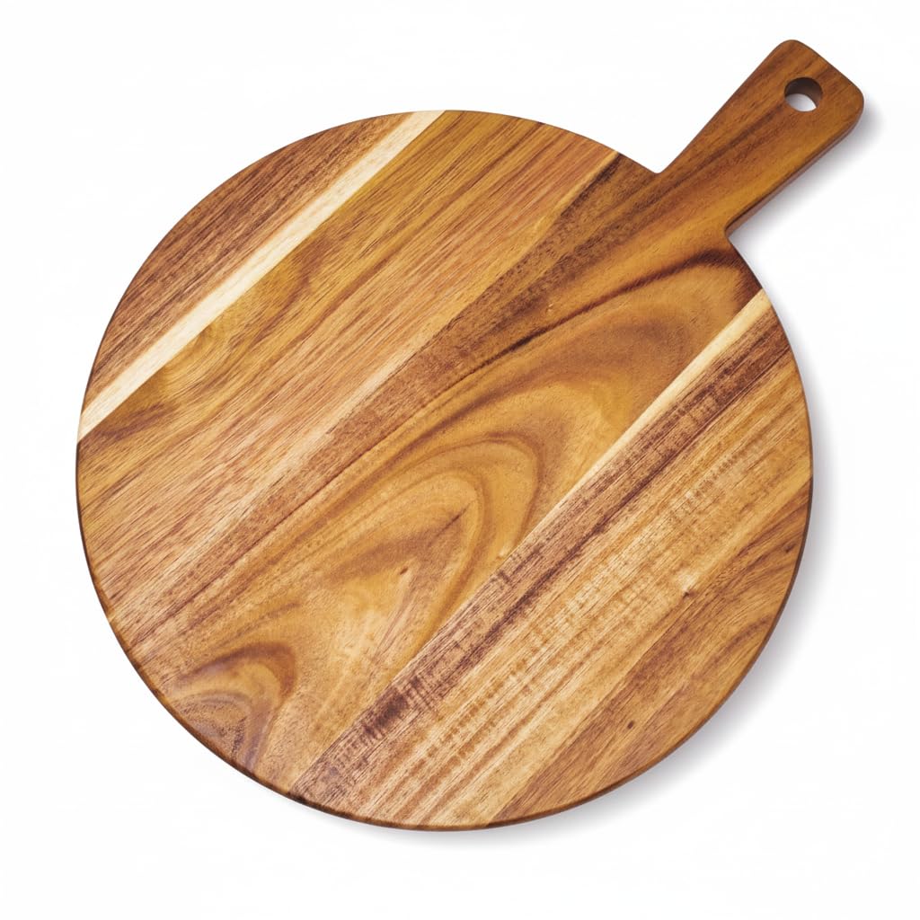 ZeQi Acacia Wood Cutting Board with Handle 13.7''X7'', Charcuterie Board, Serving Board for Cheese, Bread, Meat, Vegetables & Fruits, Natural Wooden Chopping Board for Kitchen