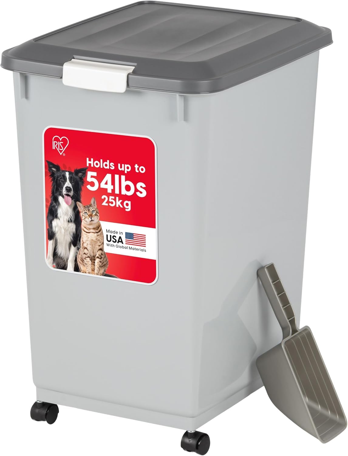 IRIS USA Dog Food Storage Container, Up to 30 lbs, Gray/Dark Gray