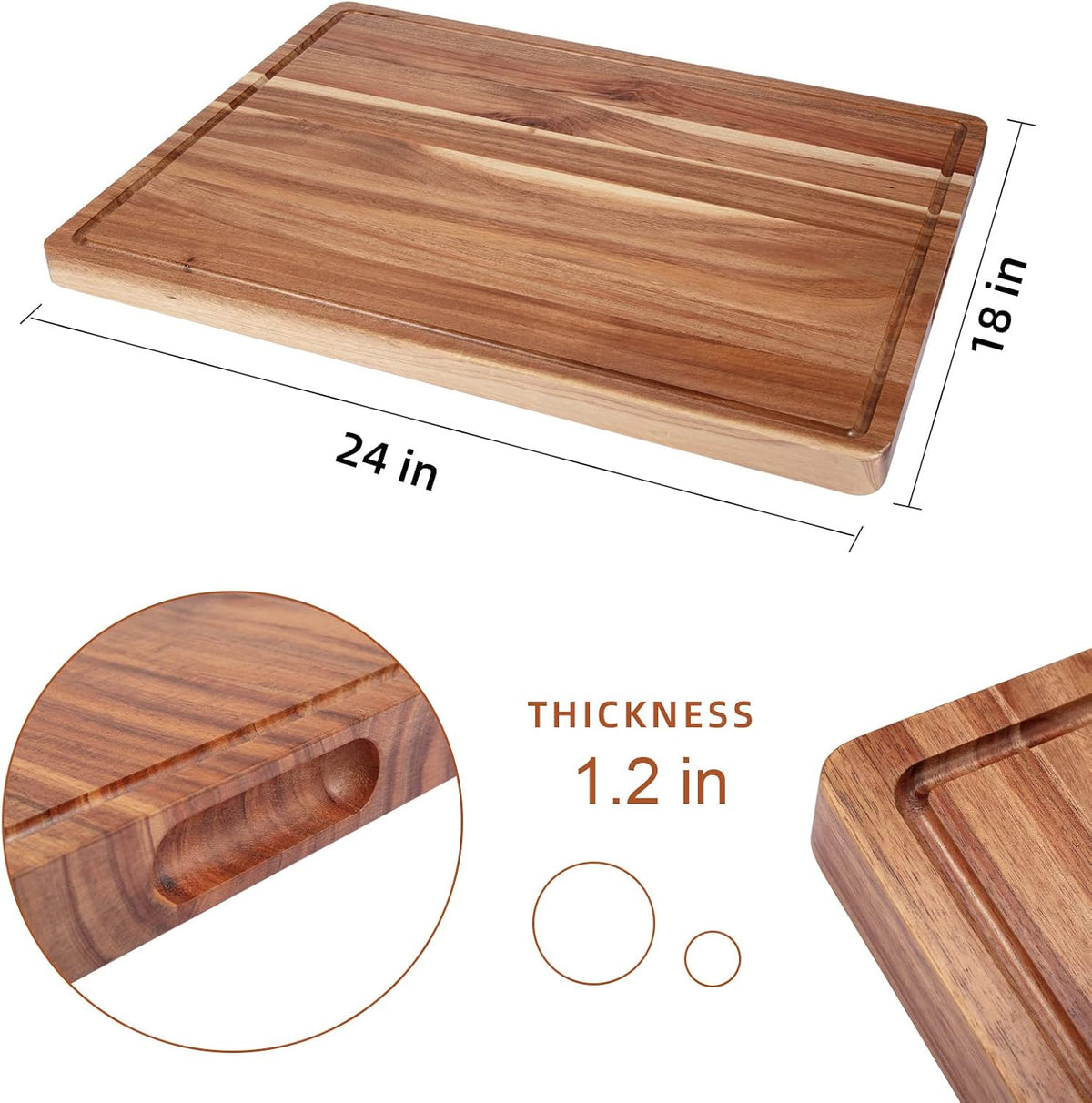 GlowSol Extra Large Acacia Wood Cutting Boards for Kitchen, 24 x 18 Inch