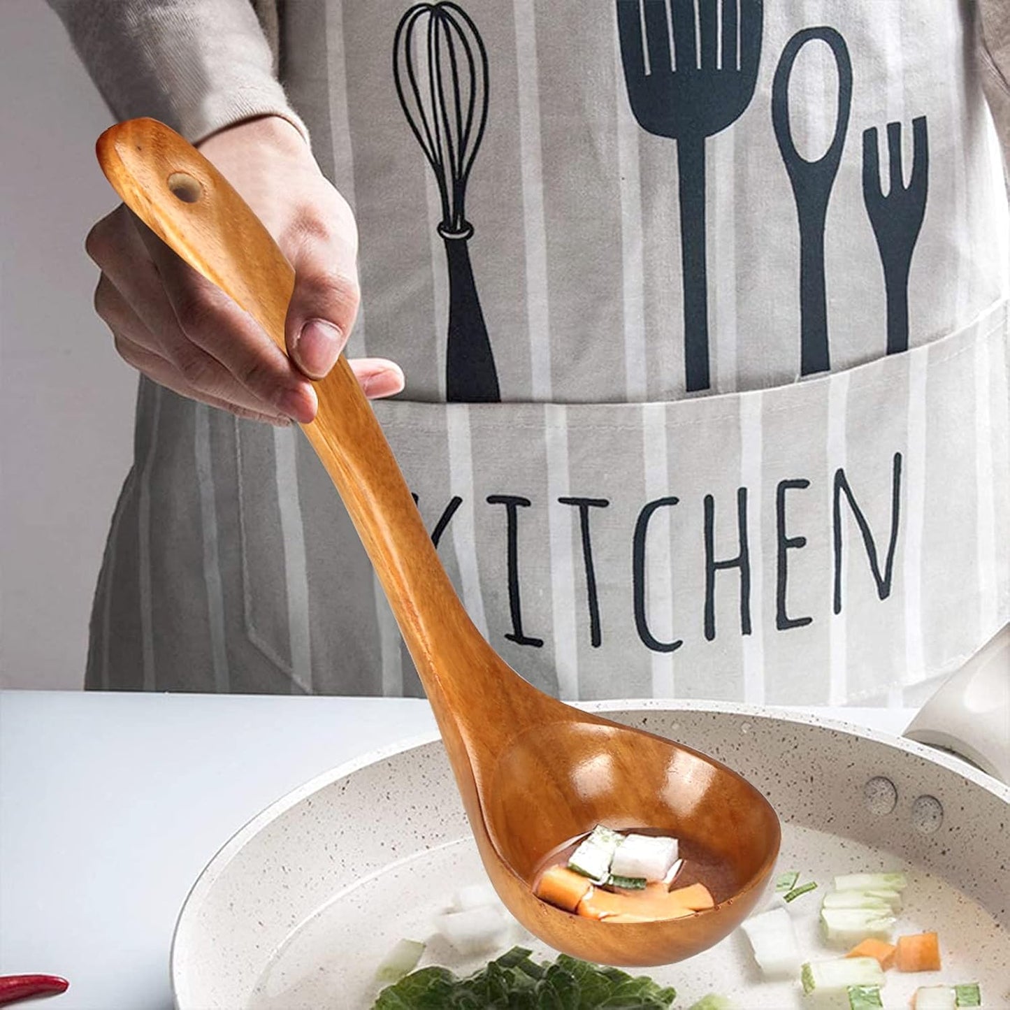3Pcs Wooden Ladles Serving Spoon Non Toxic Soup Ladle Wood Cooking Spoons