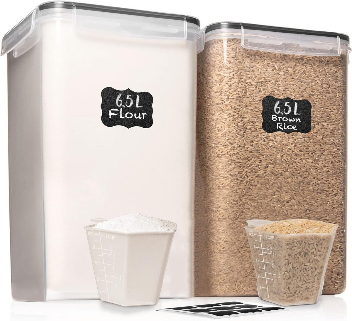WHITE FEATHER SUPPLIES 2 PC [7 Qt / 6.5L / 220 Oz] Large Food Storage Containers with Lids Airtight - BPA Free Clear Plastic Kitchen and Pantry Storage Containers for Cereal, Flour, Sugar, Rice