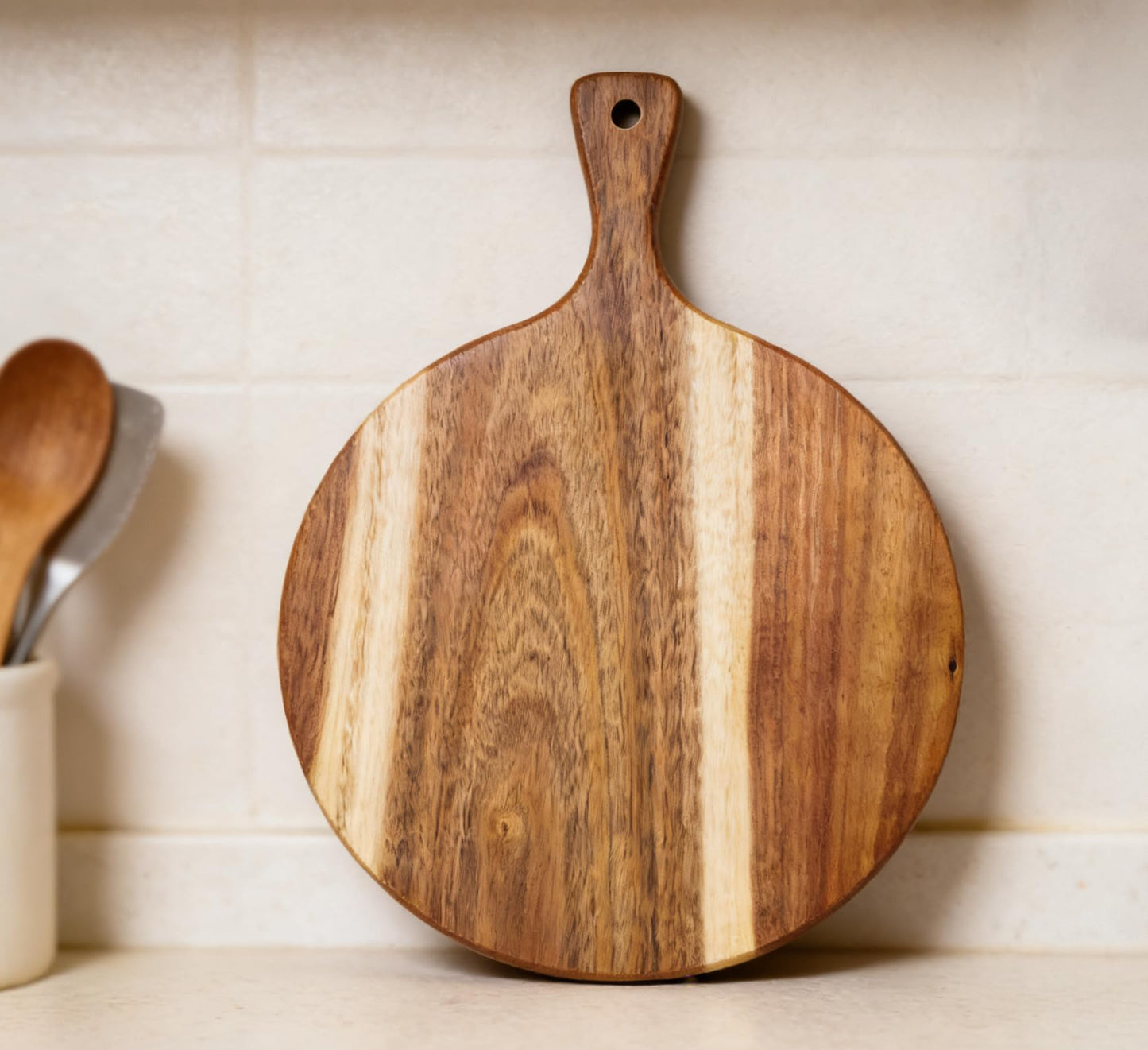 ZeQi Acacia Wood Cutting Board with Handle 13.7''X7'', Charcuterie Board, Serving Board for Cheese, Bread, Meat, Vegetables & Fruits, Natural Wooden Chopping Board for Kitchen