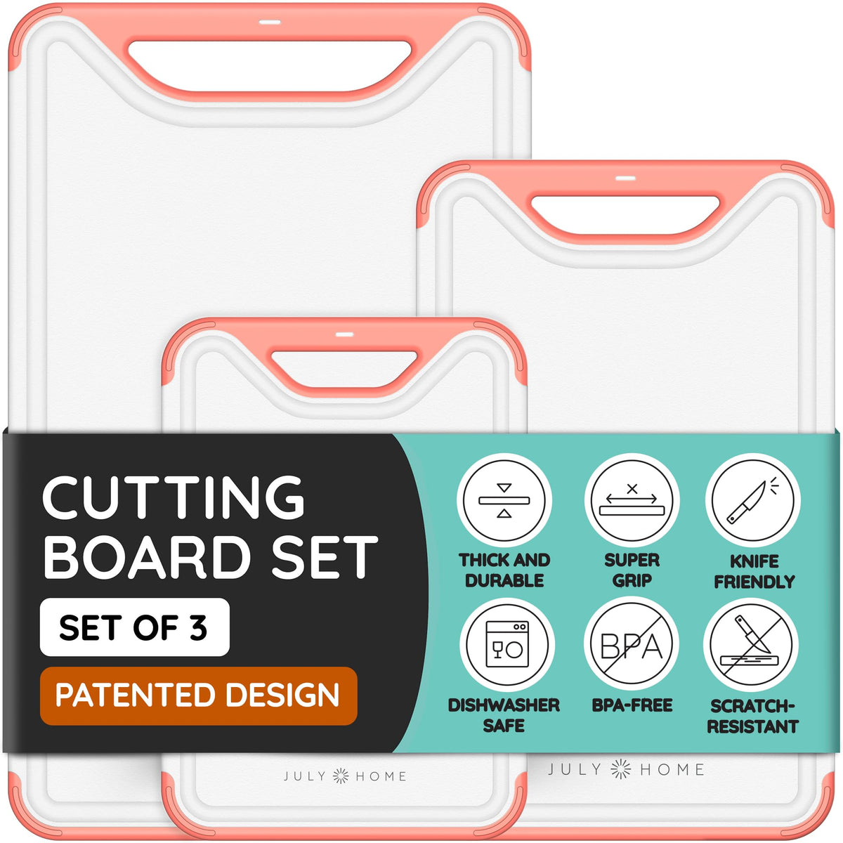 Cutting Boards for Kitchen, Plastic Cutting Board Set of 3, Dishwasher Safe Cutting Boards with Juice Grooves for Meat, Veggies, Fruits, Easy Grip Handle, Serveware Accessories (Gray)