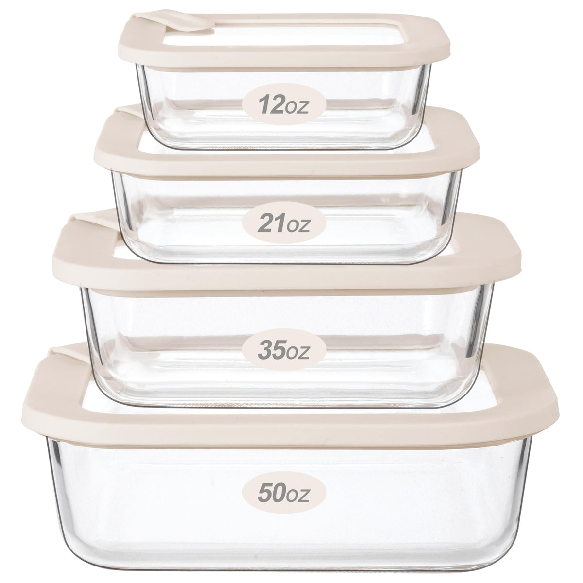 Urban Green Glass Food Storage Containers with Glass Lids, Microwave Safe Food Container Set, Airtight Food Container Set, LeakProof, 100% Plastic Free, White Color, 4pack
