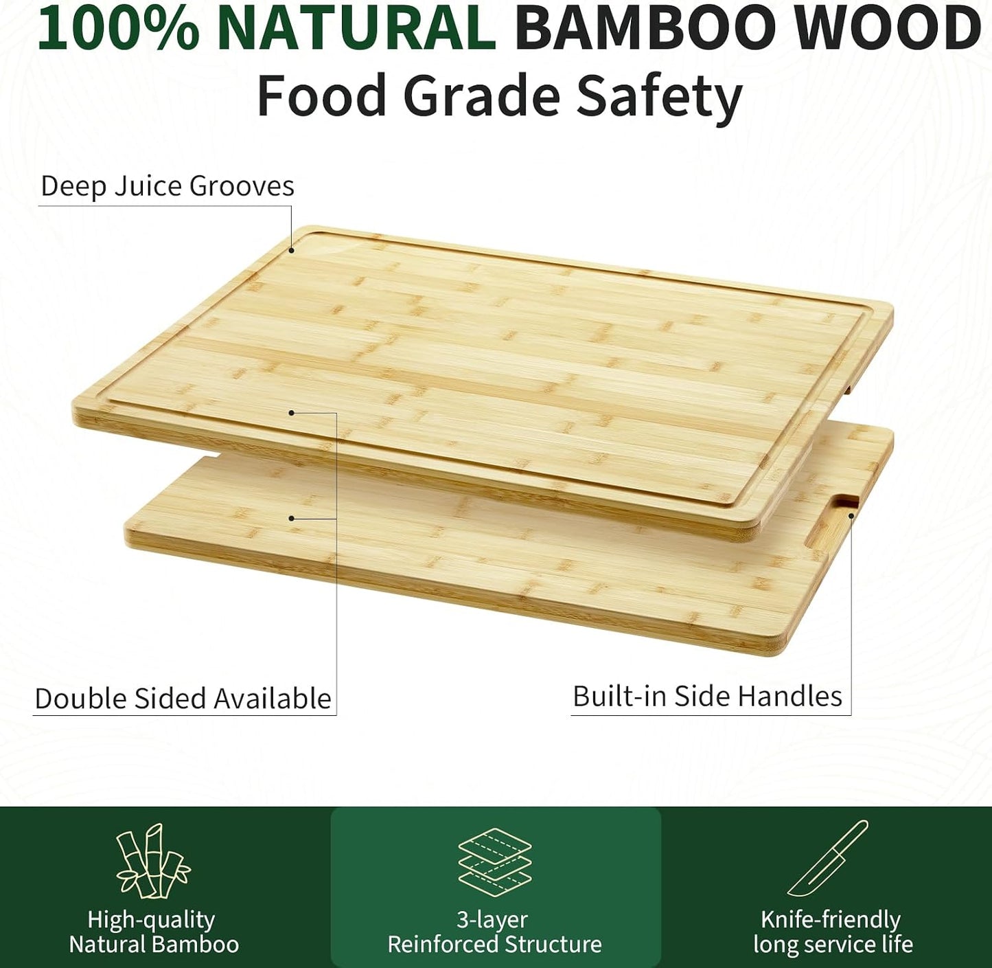 24"X18" Bamboo Cutting Boards for Kitchen, Extra Large Wood Cutting Board with Deep Juice Groove & Handle