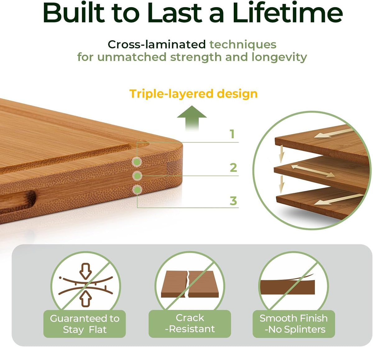 Keechee Bamboo Cutting Board, Durable Wood Cutting Boards for Kitchen with Deep Juice Grooves & Built-in Handles, Ideal Charcuterie & Chopping for Meat, Vegetables and Fruits Kitchen Gifts for Men