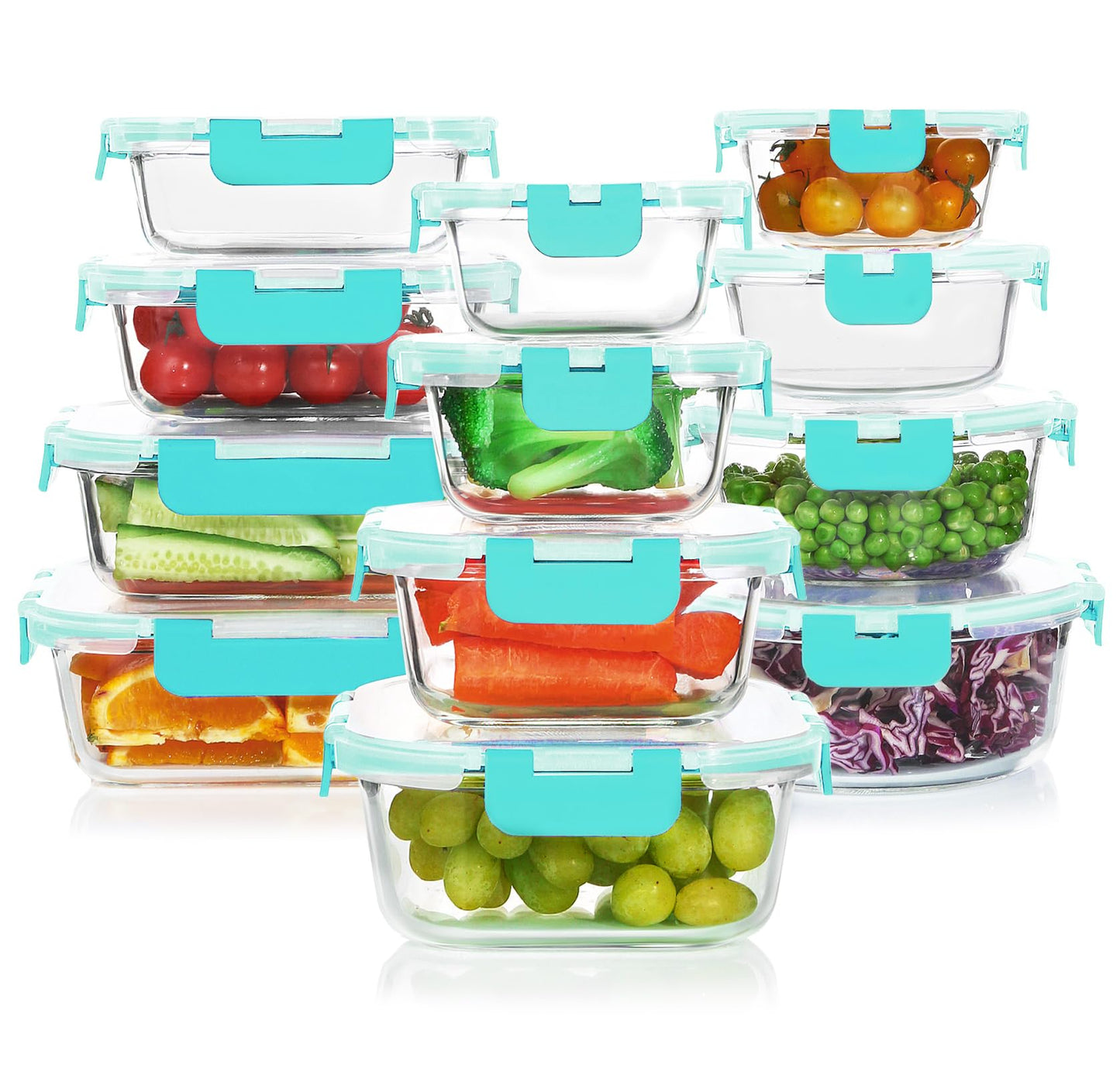 KOMUEE 24 Pieces Glass Food Storage Containers Set, Gray