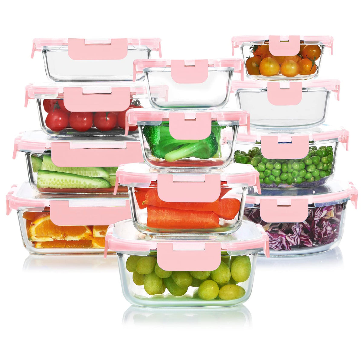 KOMUEE 24 Pieces Glass Food Storage Containers Set, Gray