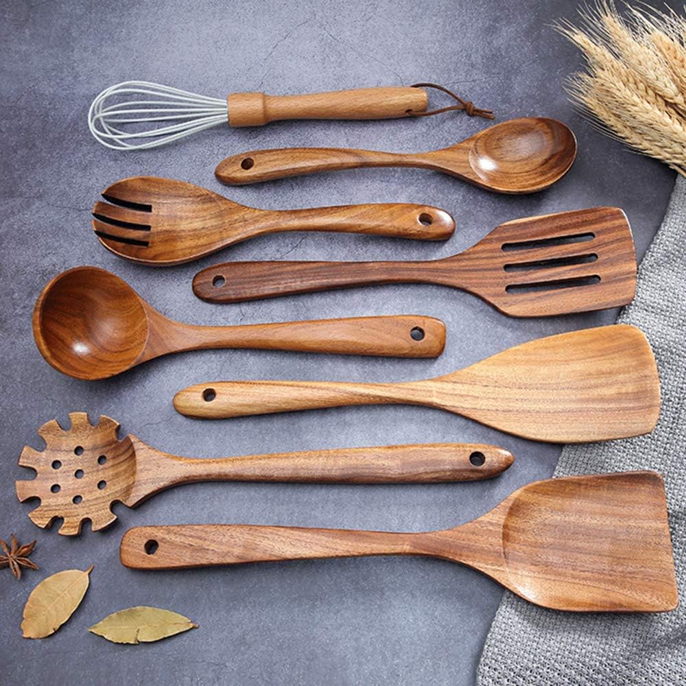 Teak Kitchen Utensils,Wooden Soup Spoon Kitchenware Seasoning Scoop Dipping,Oil Dipper,Meal Rice Scoop,Natural Utensils Handcrafted Cutlery Tool (soup spoon(10.6x3.15in))…