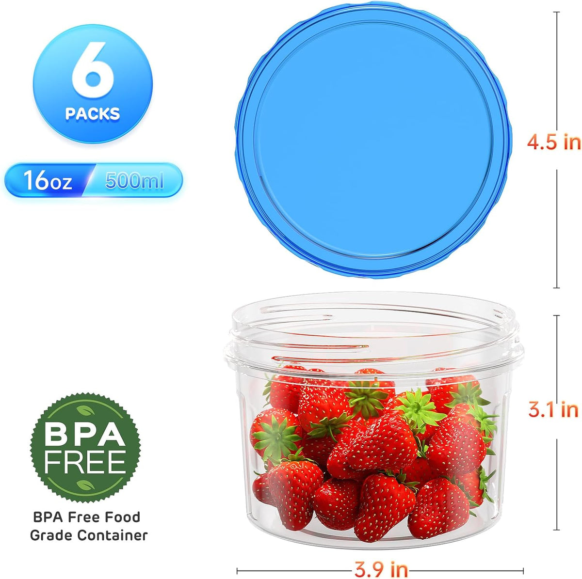 HOMETALL Freezer Storage Containers, [6 Pack-16 Oz] Airtight Plastic