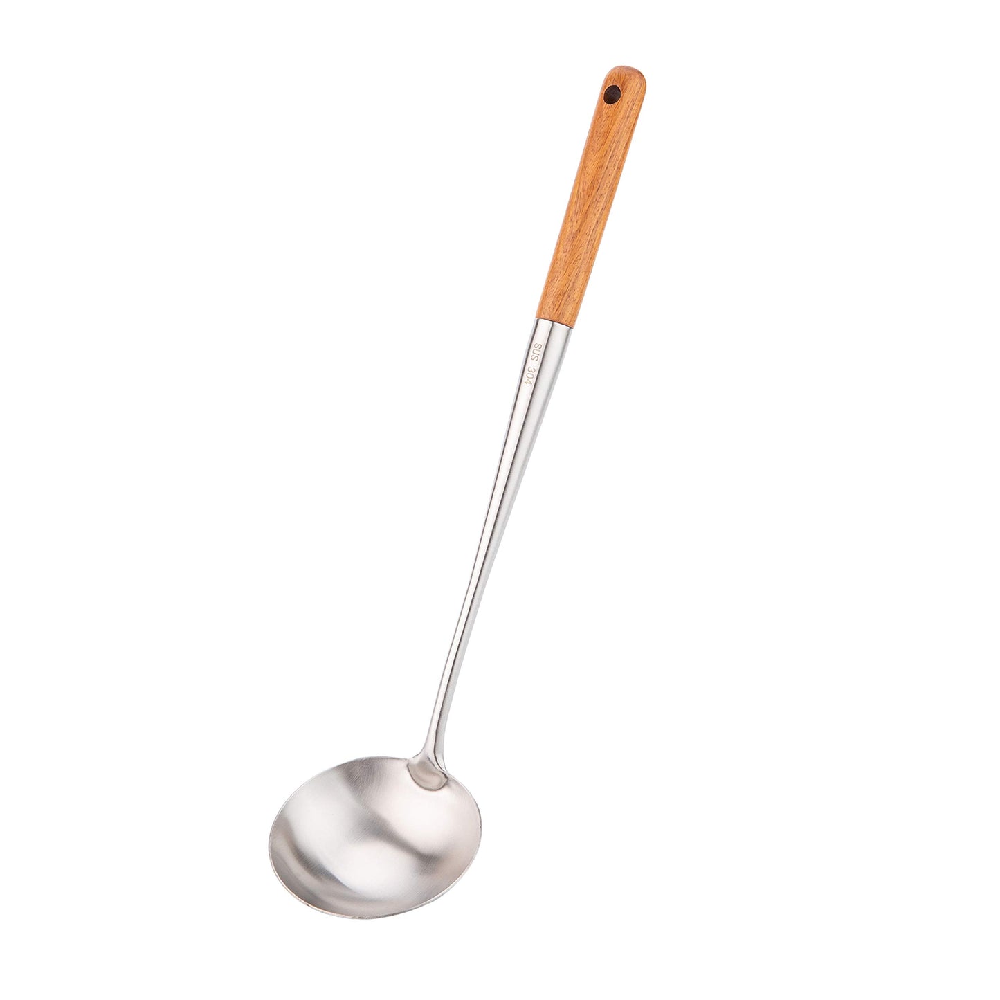 FJNATINH Soup Ladle, 17inches Ladle for wok, 304 Stainless Steel Soup Spoon Cooking Spoon for Kitchen with Wooden Handle
